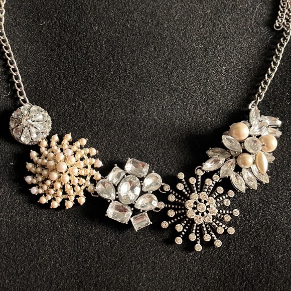 Banana Republic Vintage Silver Tone Rhinestone Pearl Choker Necklace - Picture 7 of 16